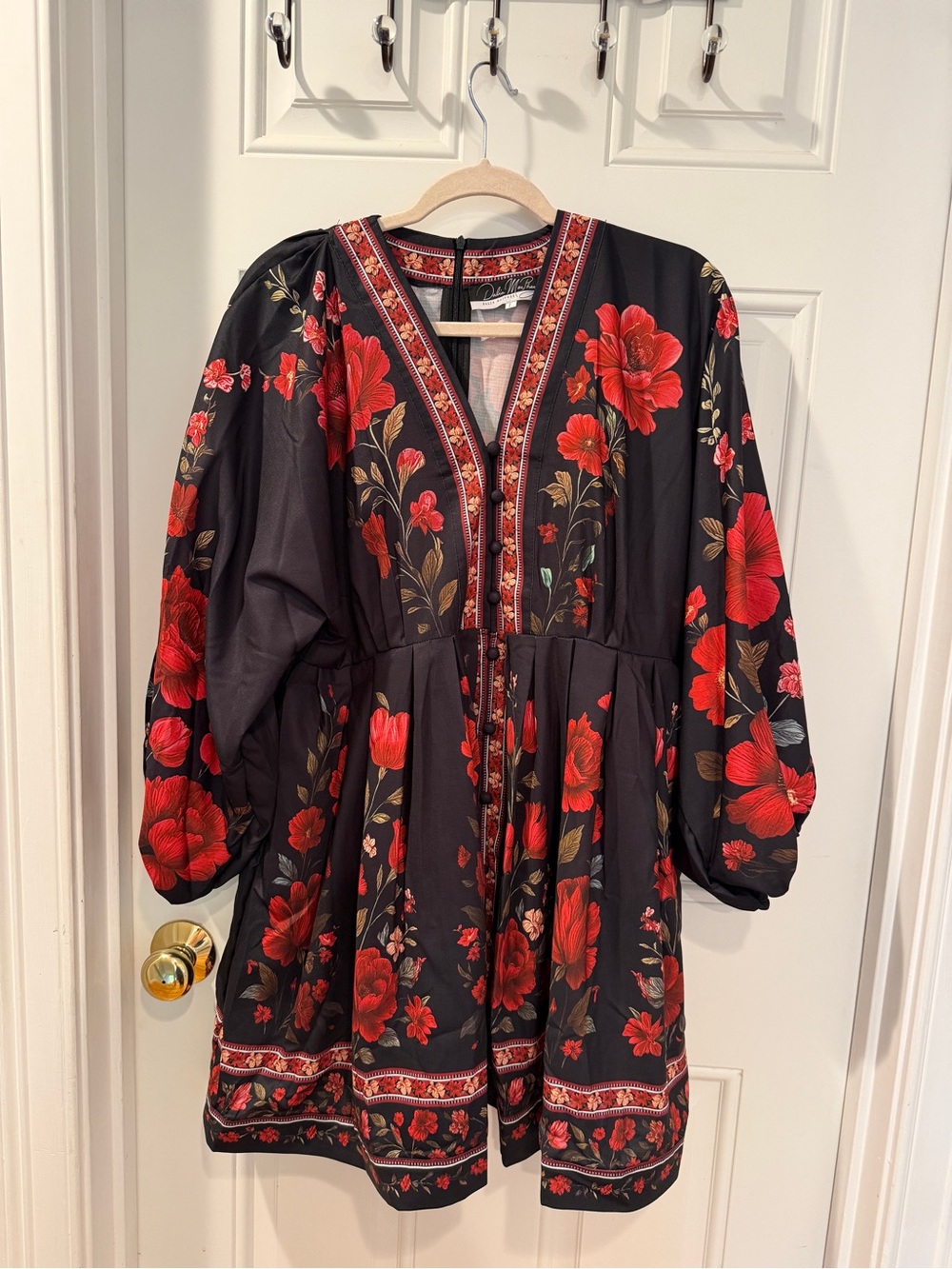Dalia McPhee Black Mini Dress with Red Floral Print